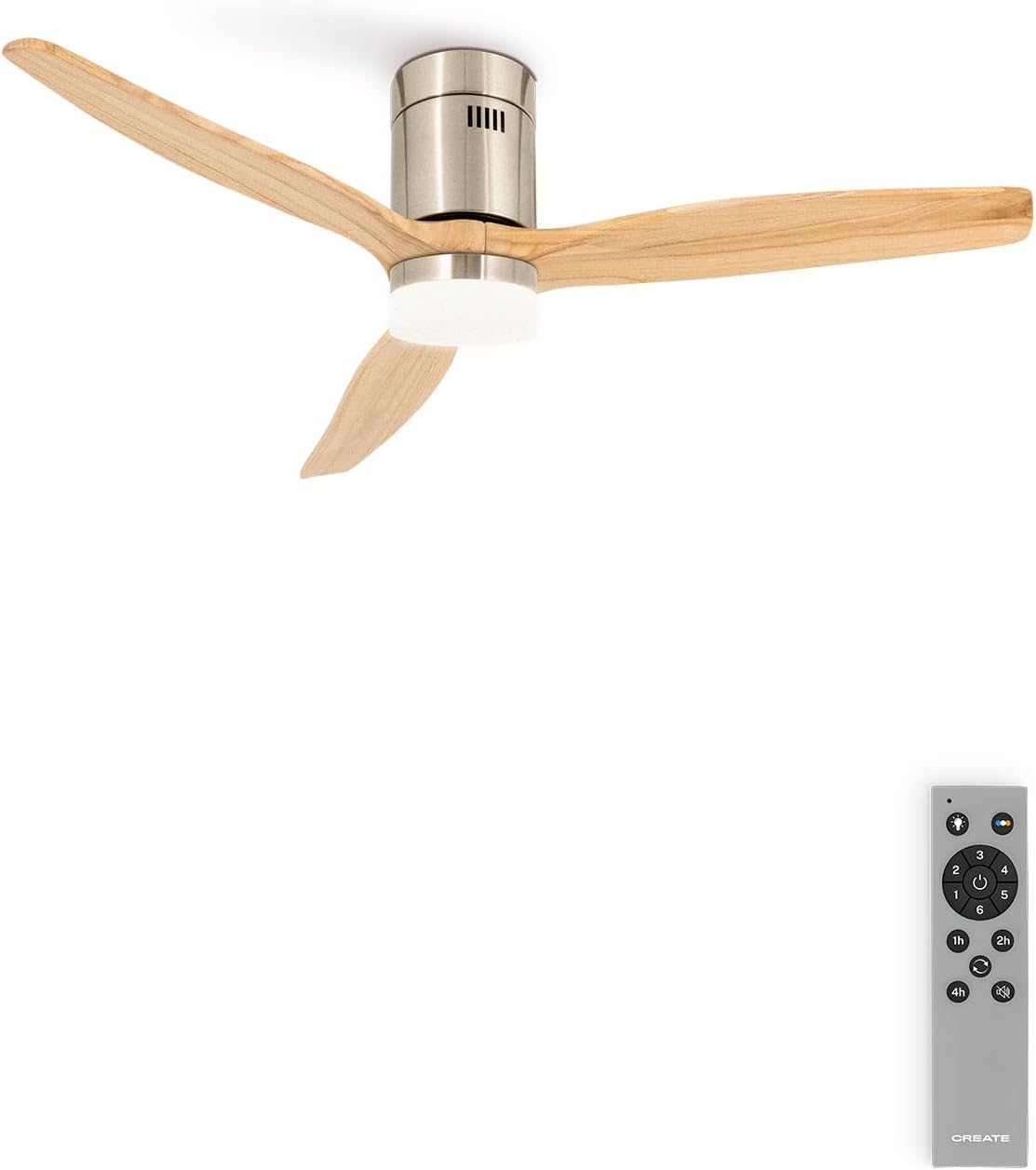 Ventilateur de plafond CREATE WINDCALM M avec pales en bois clair et télécommande