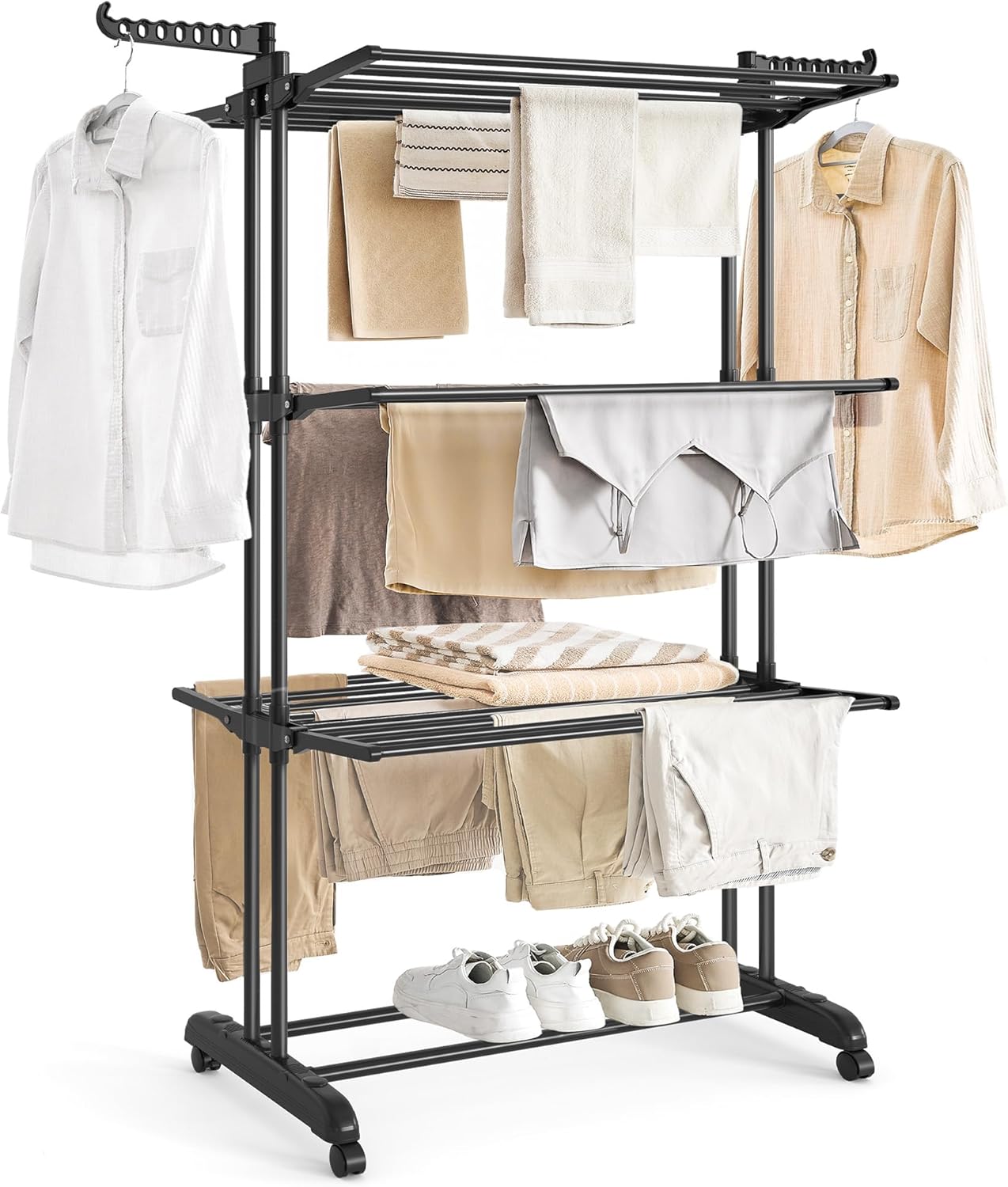 Étendoir à linge Songmics séchoir mobile à 4 niveaux pliable avec roulettes