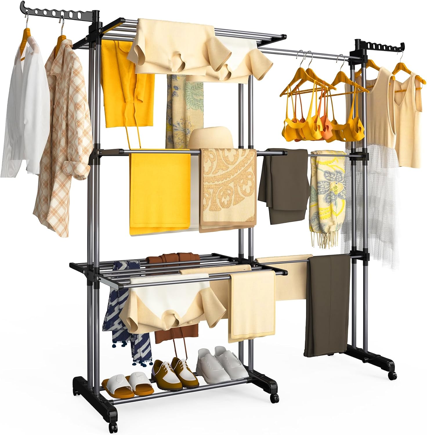 Étendoir à linge Vounot 4 niveaux extensible avec roulettes
