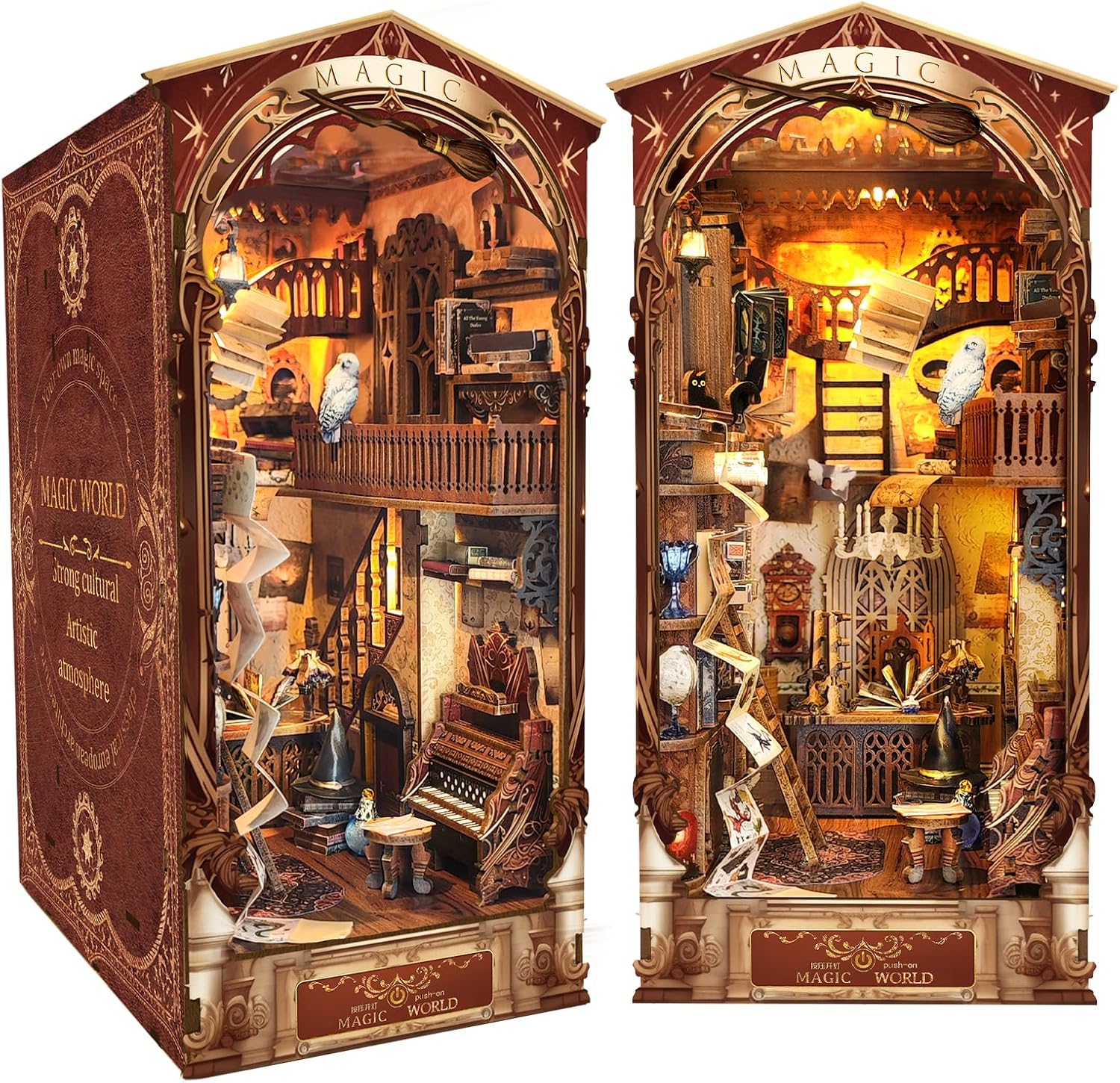 Book nook Mojino Monde Magique, puzzle 3D en bois avec LED