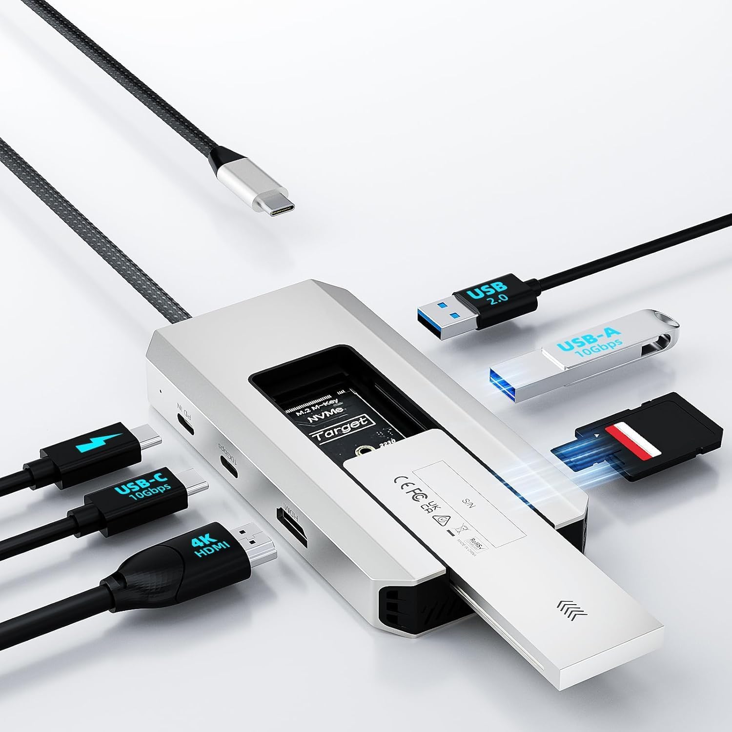 Hub USB-C Wavlink avec slot SSD M.2, HDMI et charge 100W