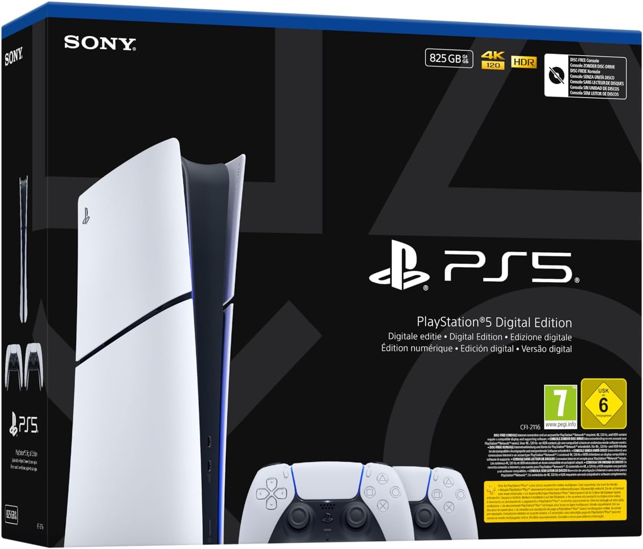 PlayStation 5 Édition Numérique avec deux manettes DualSense blanches