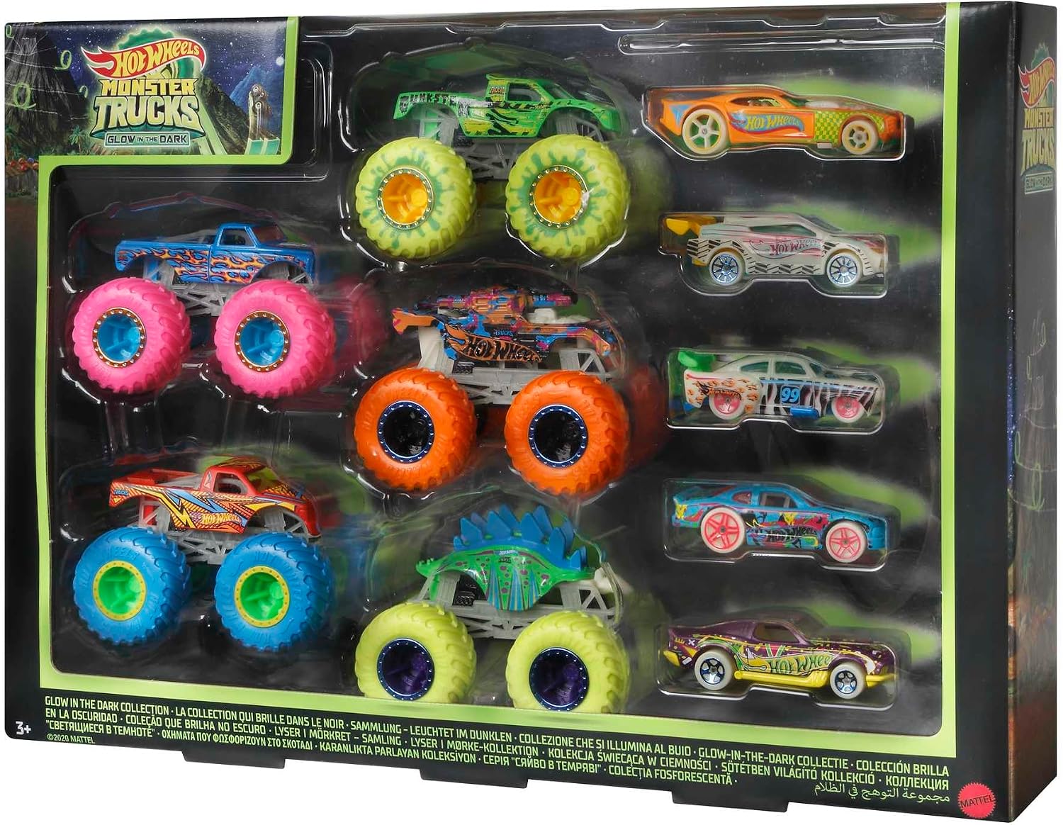 Coffret 10 Hot Wheels Monster Trucks phosphorescents