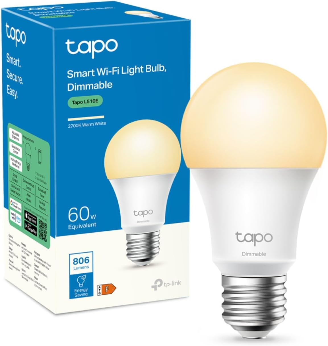 Ampoule connectée Tapo L510E E27 blanc chaud