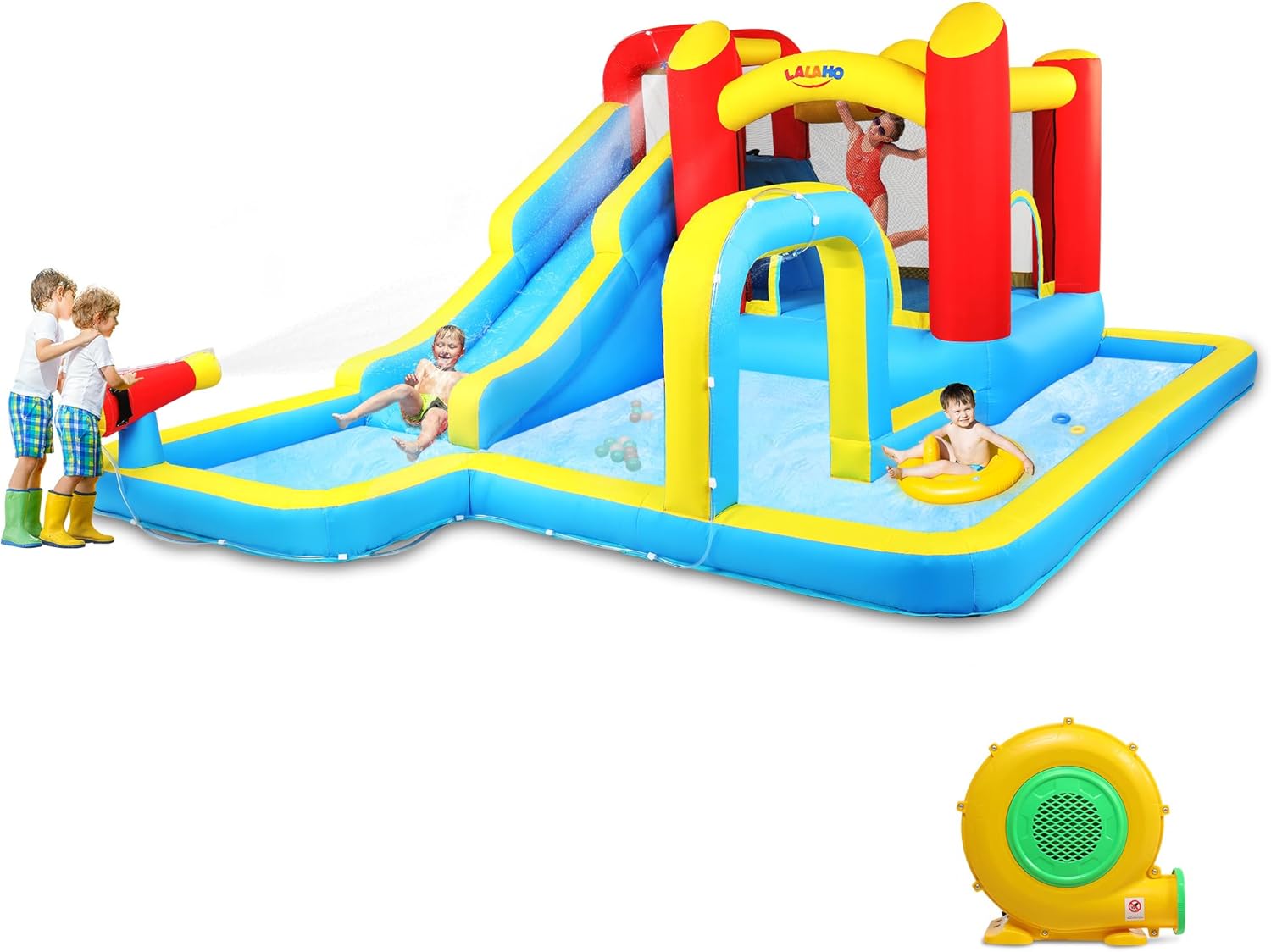 Château gonflable Leadzm avec toboggan, piscine et mur d'escalade