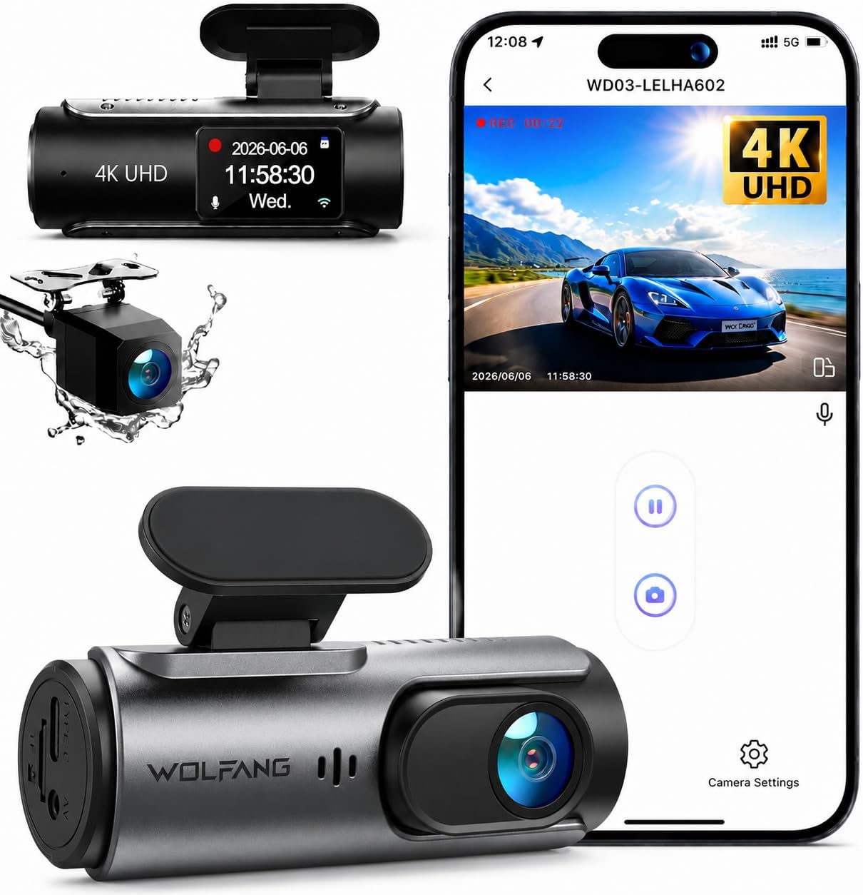 Dashcam Wolfang 4K avant et arrière pour voiture