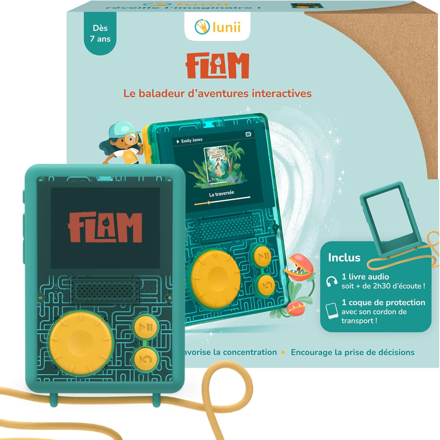 Pack baladeur audio Lunii FLAM avec coque antichocs verte