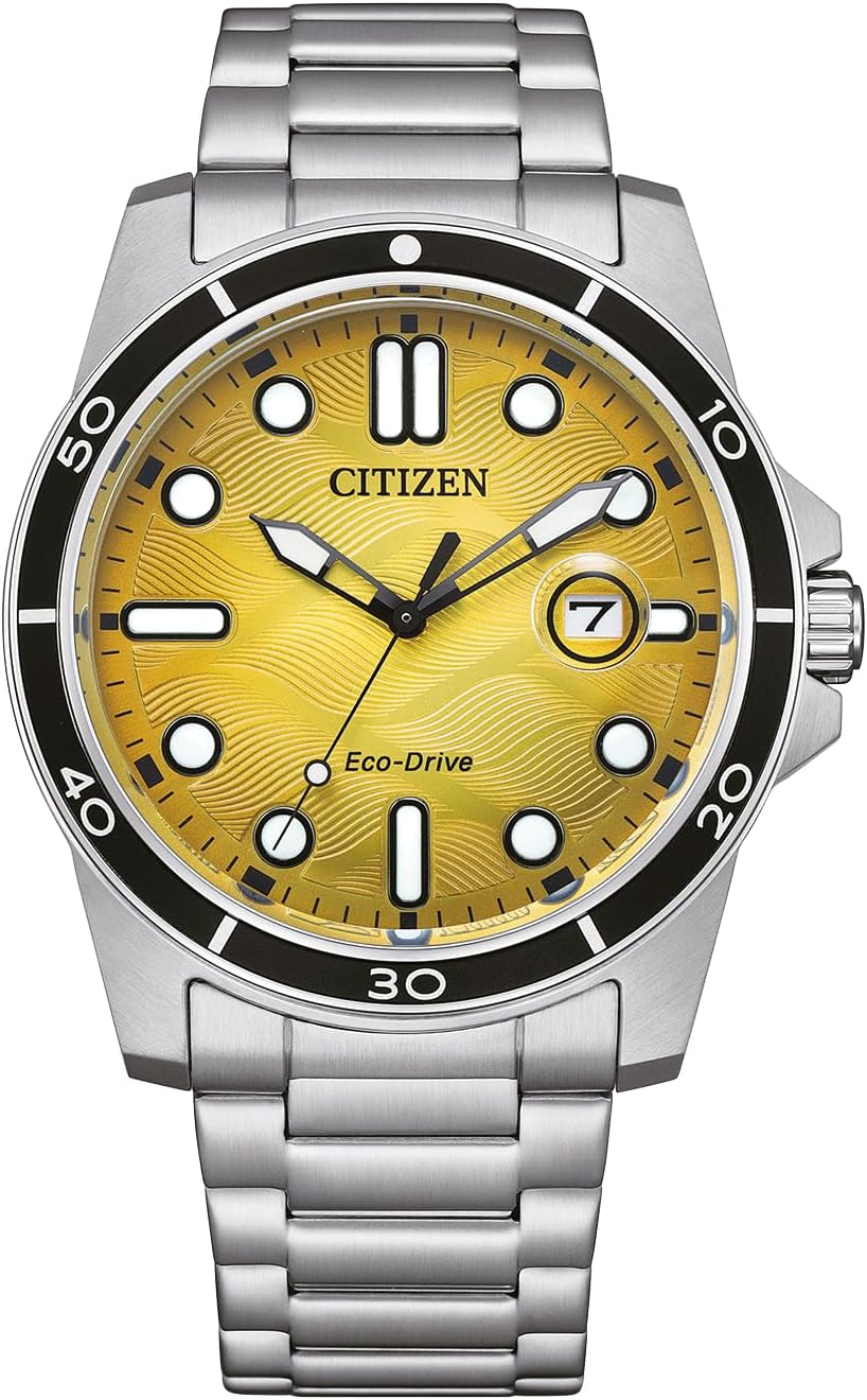Montre Citizen Eco-Drive AW1816-89X au cadran jaune et bracelet acier