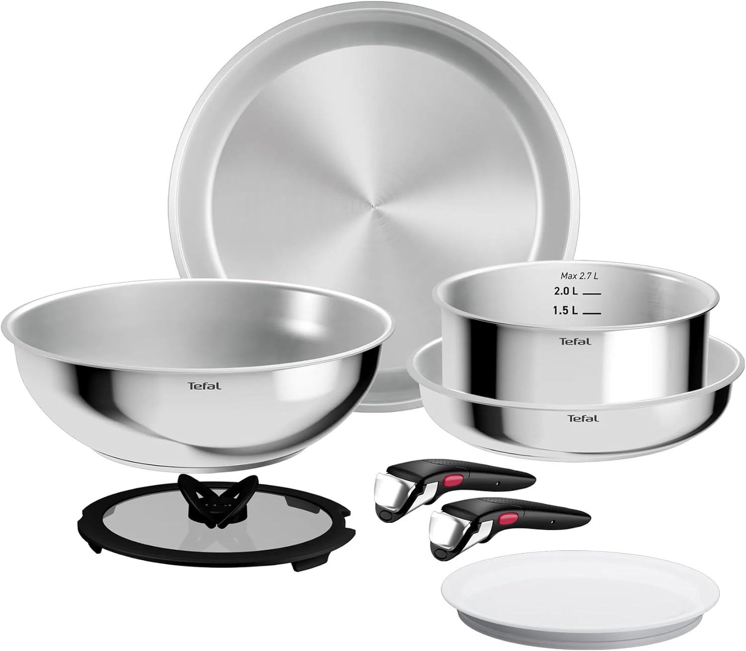Batterie de cuisine Tefal Ingenio Comfort Max en acier inoxydable, 8 pièces