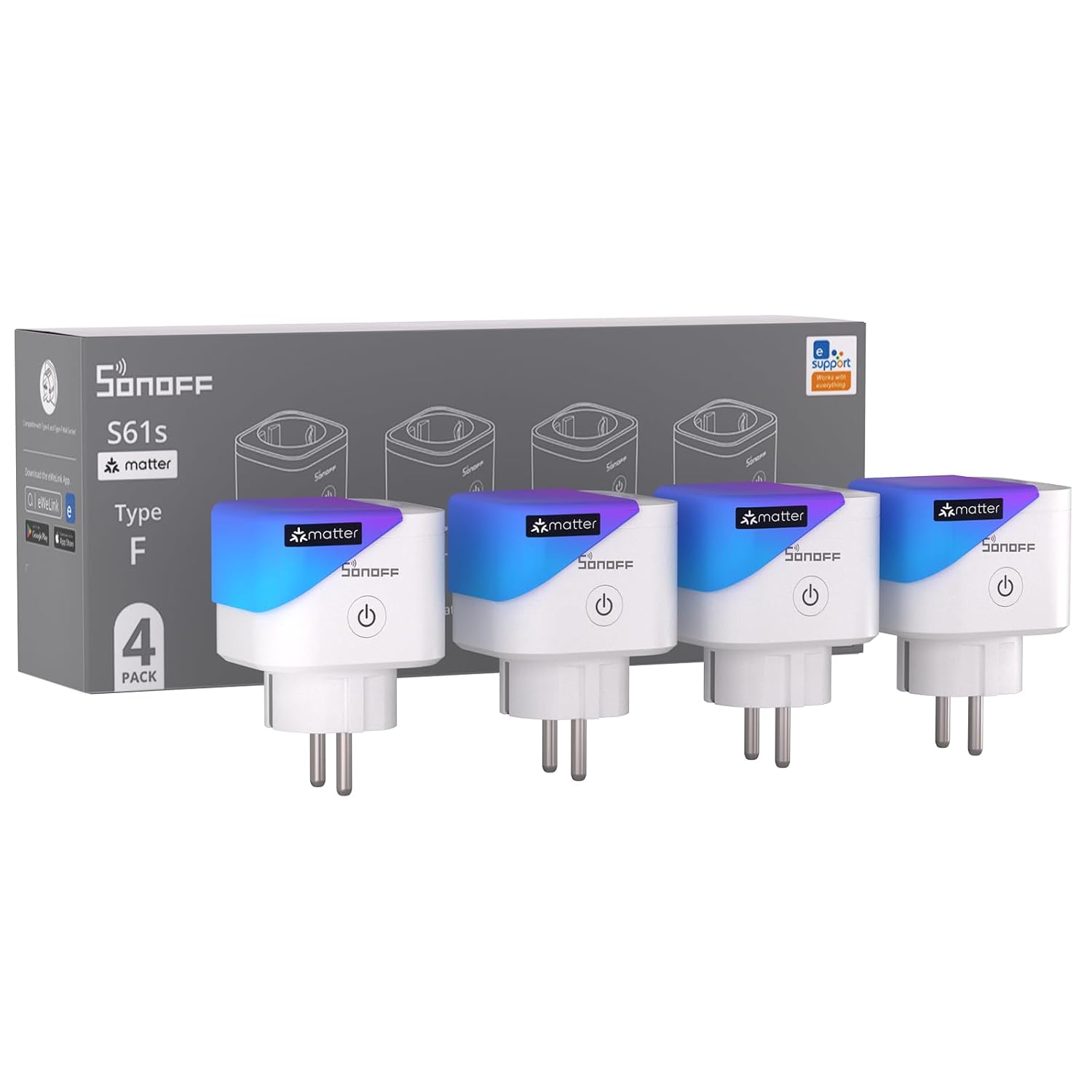 Lot de 4 prises connectées Sonoff S61s
