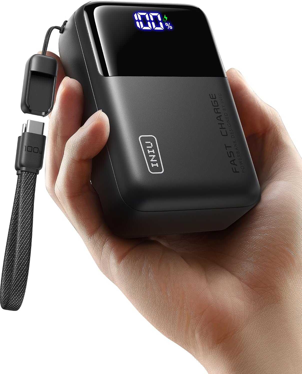 Batterie externe INIU 100W 25000mAh avec câble USB-C intégré et écran