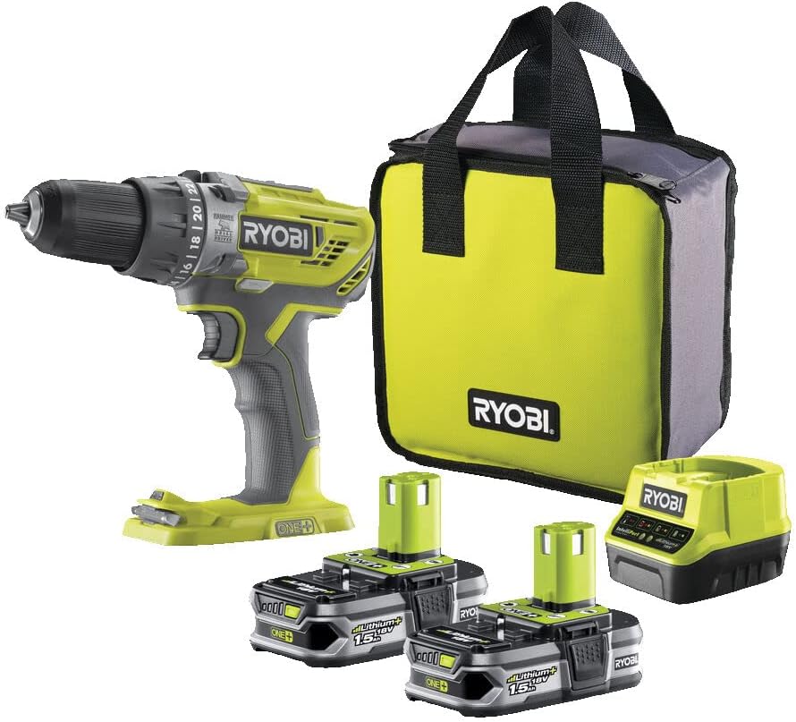Perceuse-visseuse à percussion Ryobi 18V ONE+ R18PD3 avec deux batteries
