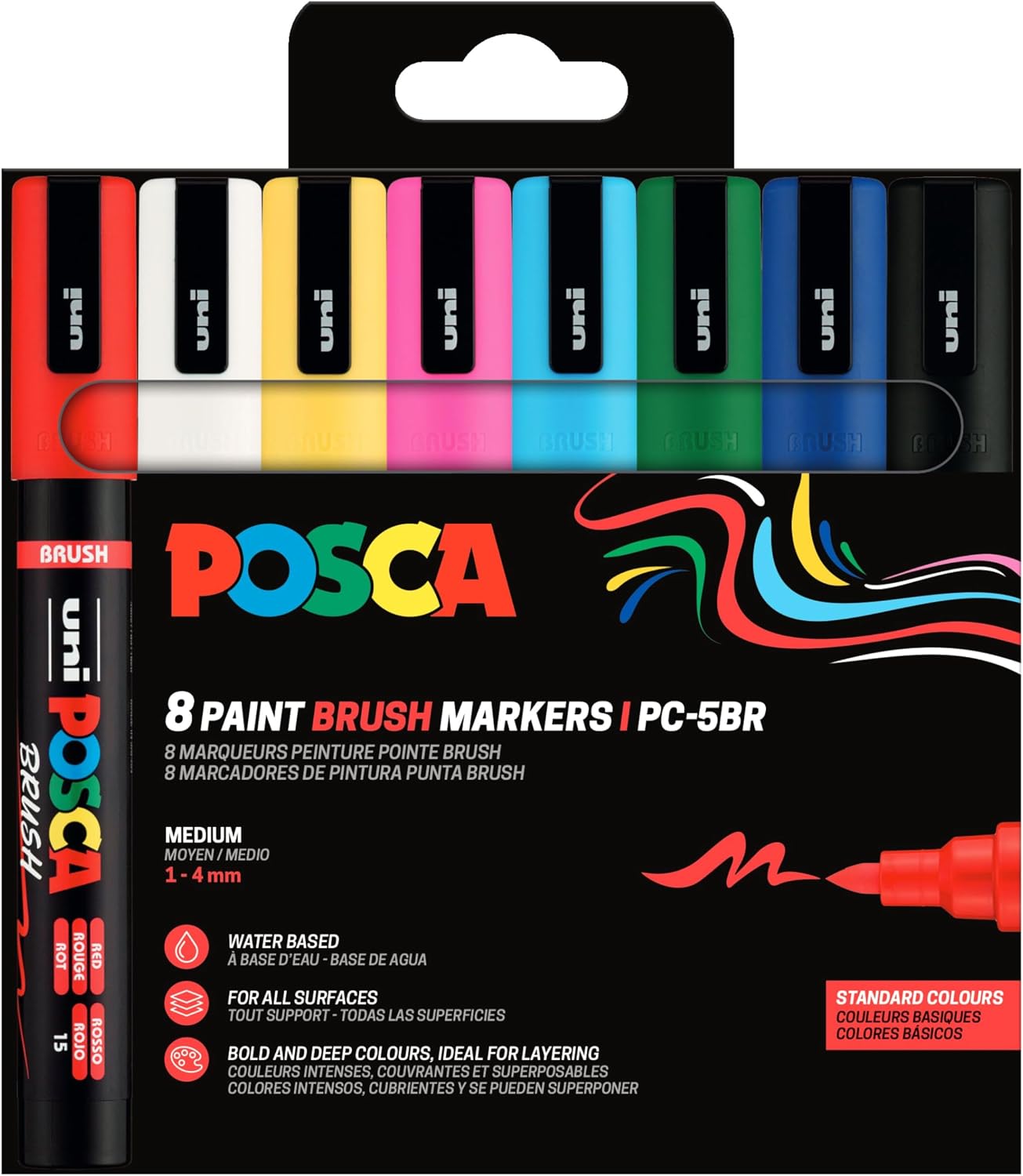 Lot de 8 marqueurs POSCA PC-5BR à pointe pinceau