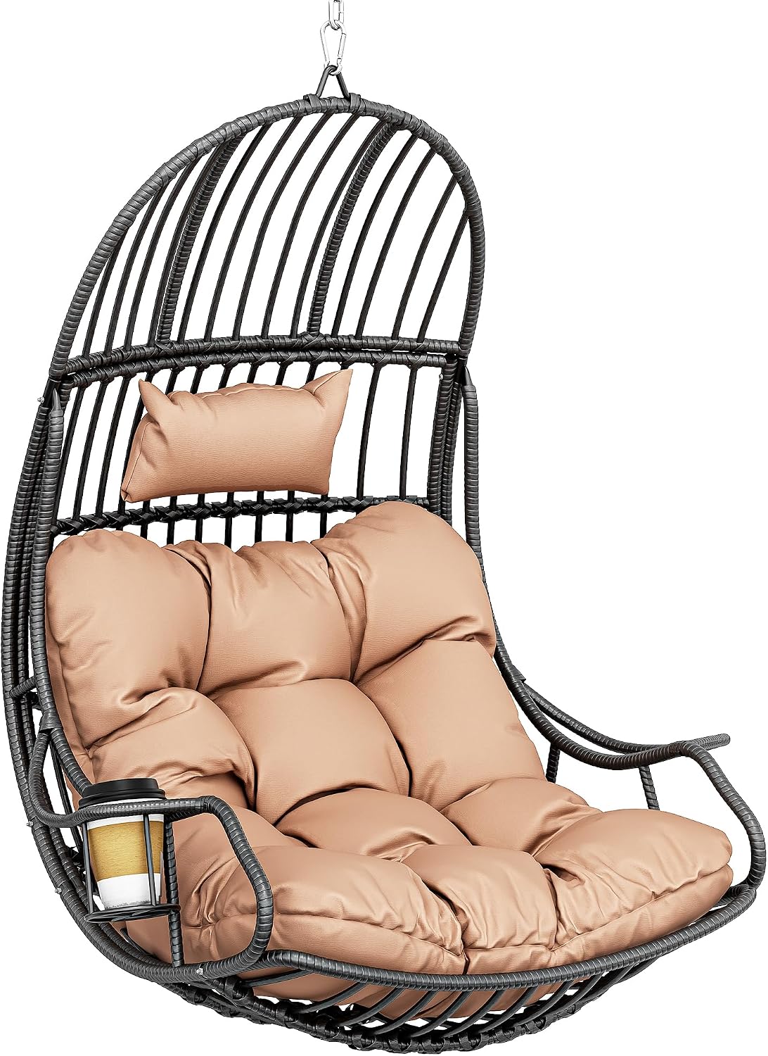 Chaise suspendue œuf YITAHOME en rotin gris avec coussin