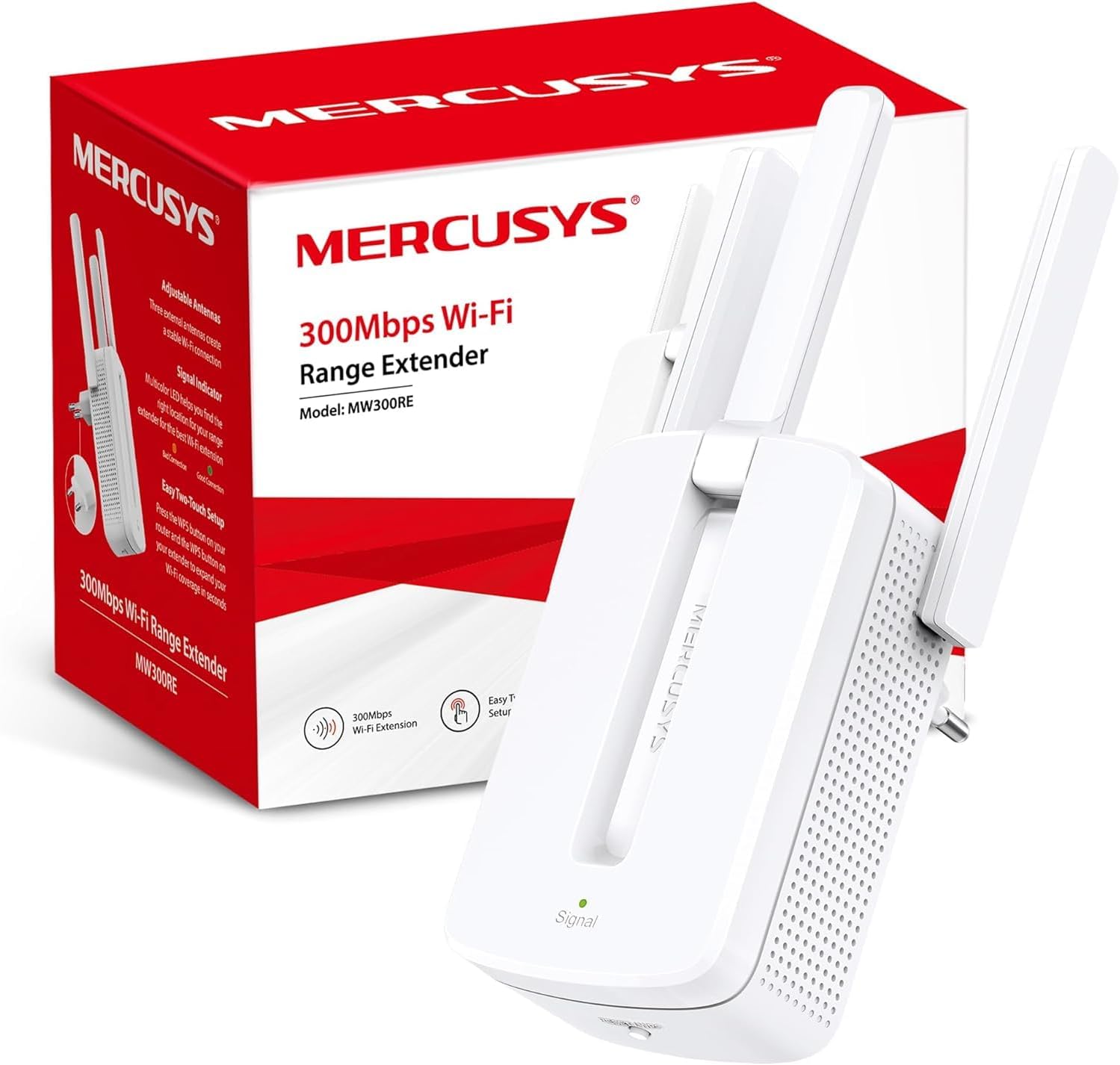 Répéteur WiFi Mercusys MW300RE avec trois antennes externes