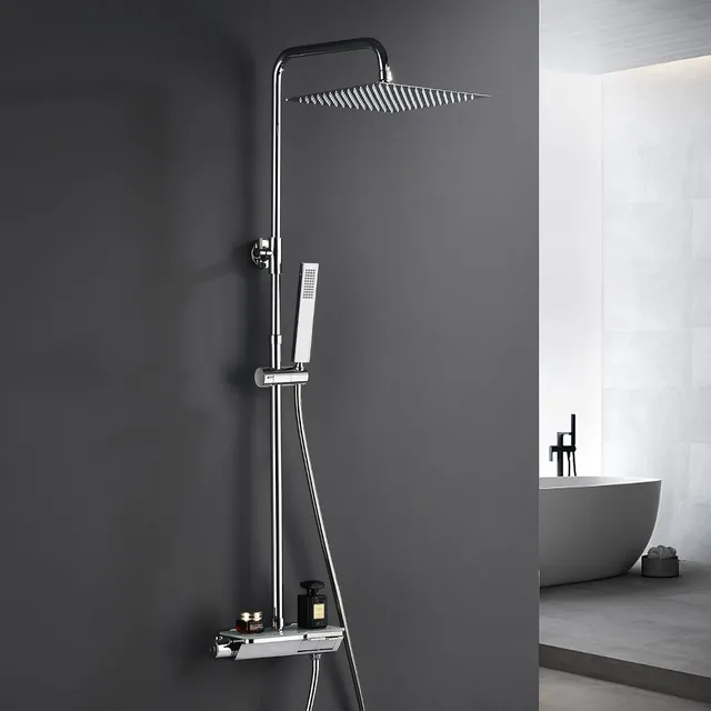 Colonne de douche thermostatique Görbach en acier inoxydable avec pommeau pluie