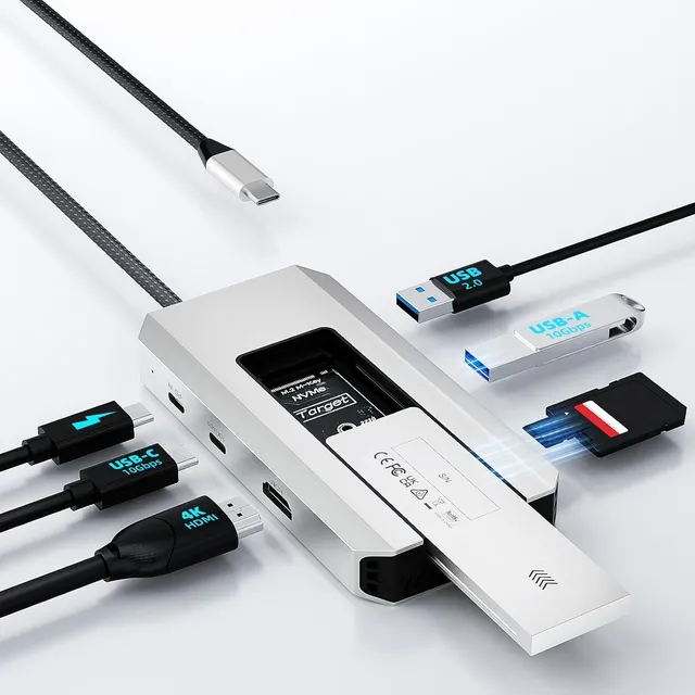 Hub USB-C Wavlink avec slot SSD M.2, HDMI et charge 100W