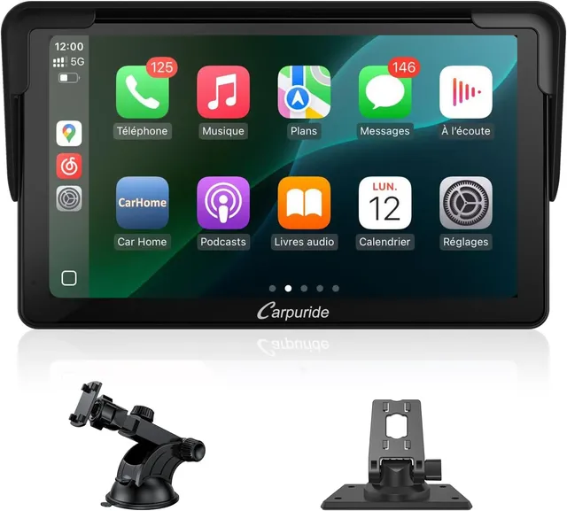 Carpuride V3 autoradio portable sans fil CarPlay et Android Auto écran 7 pouces