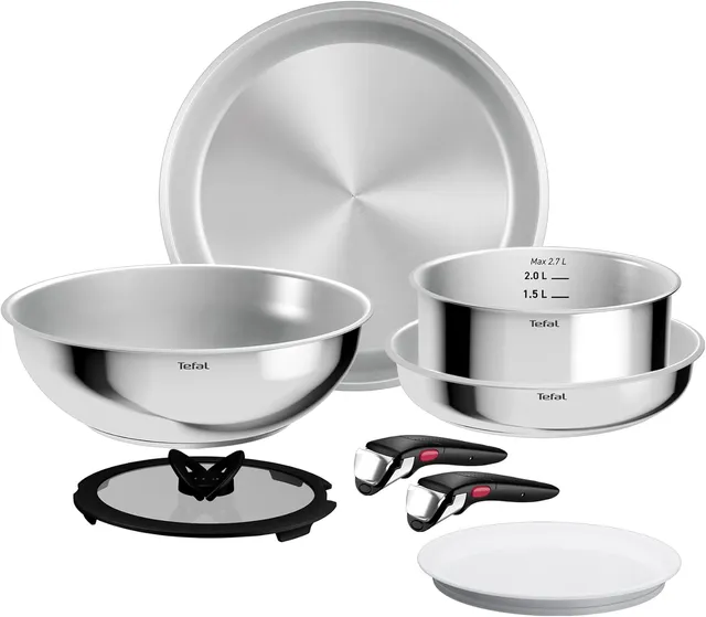 Batterie de cuisine Tefal Ingenio Comfort Max en acier inoxydable, 8 pièces