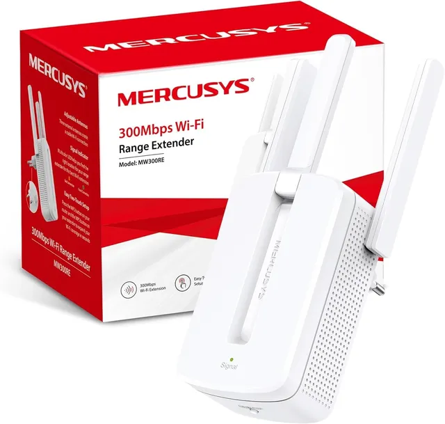 Répéteur WiFi Mercusys MW300RE avec trois antennes externes