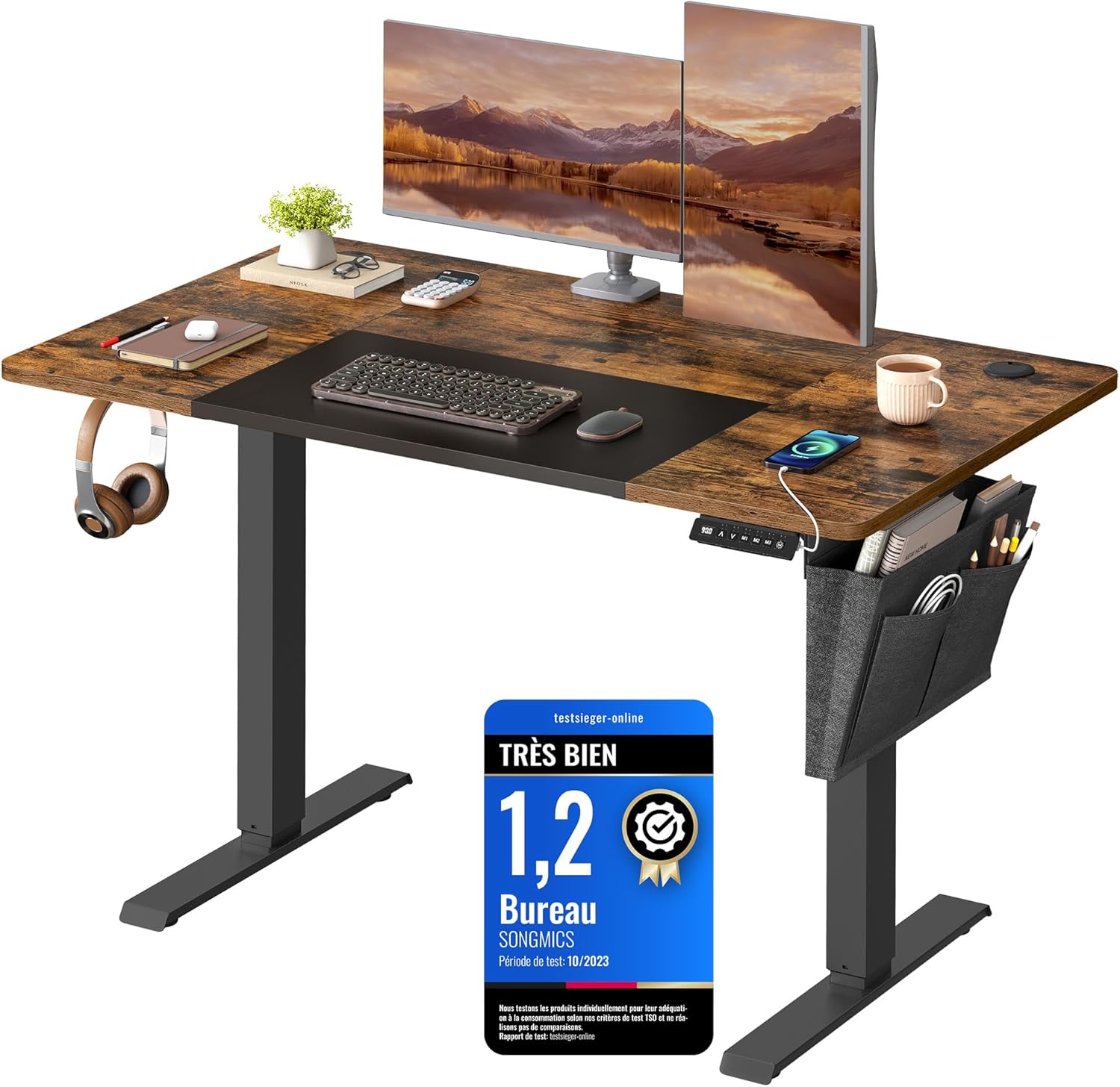 Bureau assis-debout électrique Songmics LSD015X01 120 x 60 cm marron et noir