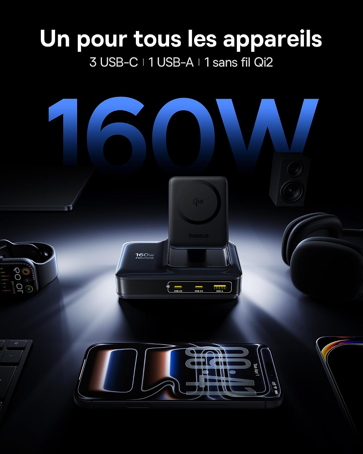 Station de charge Baseus 160W 5-en-1 MagSafe Qi2
