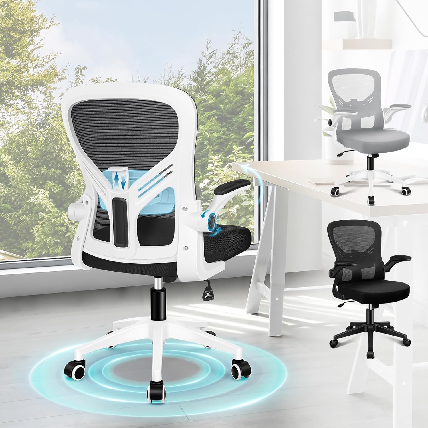 Fauteuil de bureau Alfordson en maille noir et blanc avec soutien lombaire