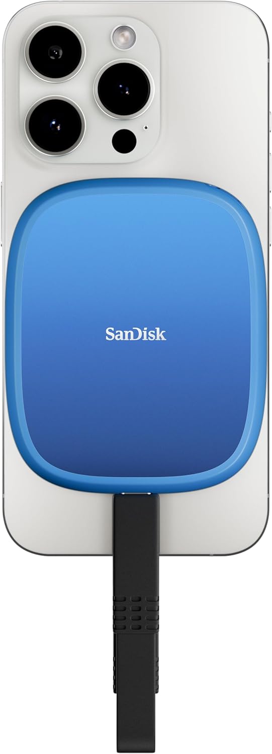 SSD magnétique SanDisk Creator Phone 2 To fixé au dos d'un iPhone