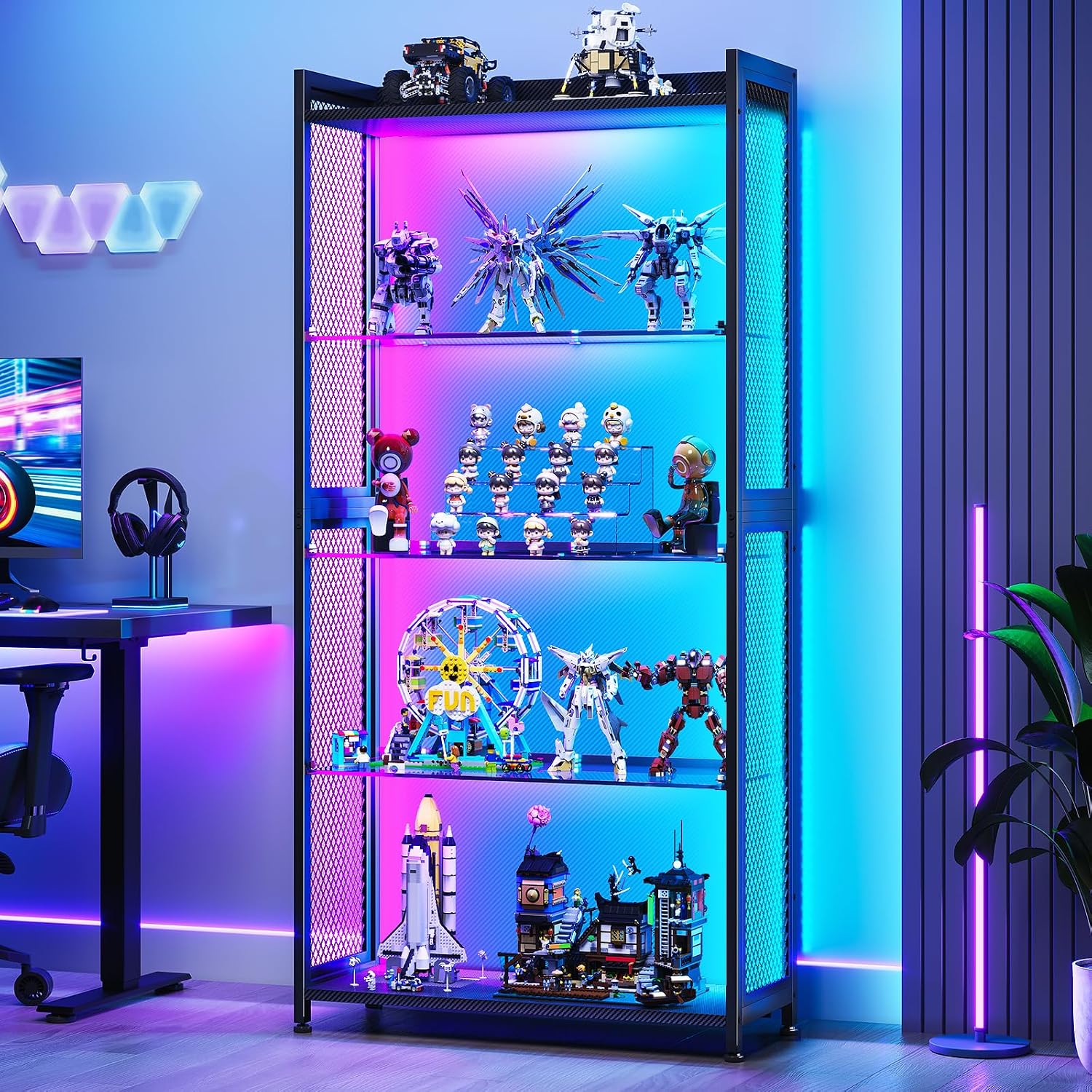 Vitrine Coleshome LED RGB 160 cm noir, métal et verre