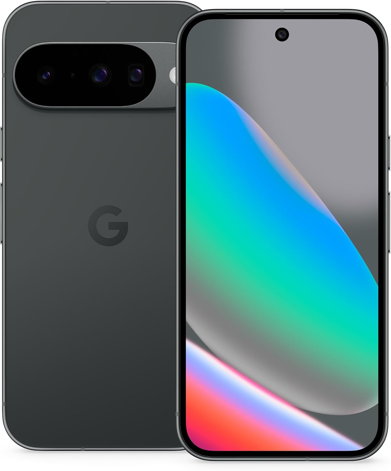 Google Pixel 10 Noir Volcanique, face avant et arrière avec triple appareil photo